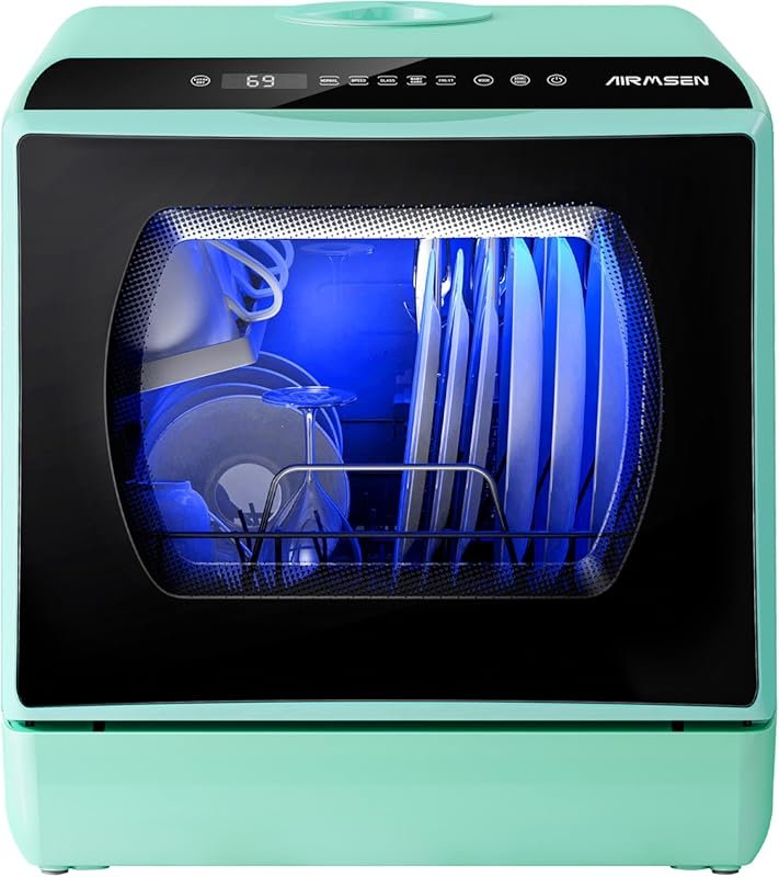 AIRMSEN Mini Dishwasher with 5 Programs, Double-Layered Door & 5L Tank