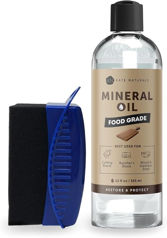Kate Naturals Mineral Oil 12oz with Wax Applicator: Food Safe for Wood