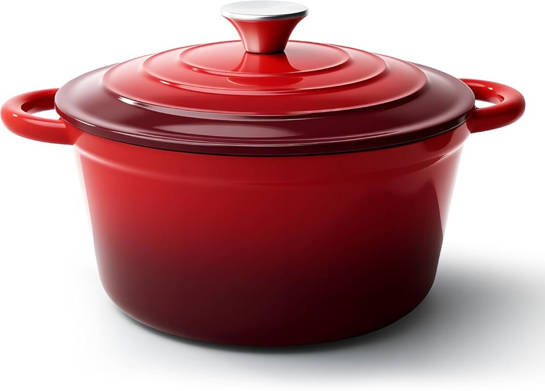 6QT Non Stick Enameled Cast Iron Dutch Oven for Bread Baking, Braising