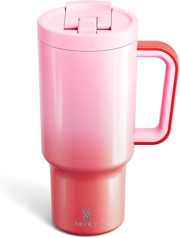 Meoky 32 oz Leakproof Stainless Steel Tumbler with Flip Straw and Hand