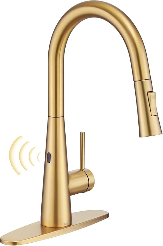 Tohlar Gold Touchless Kitchen Faucet with Pull Down Sprayer, Side Sens