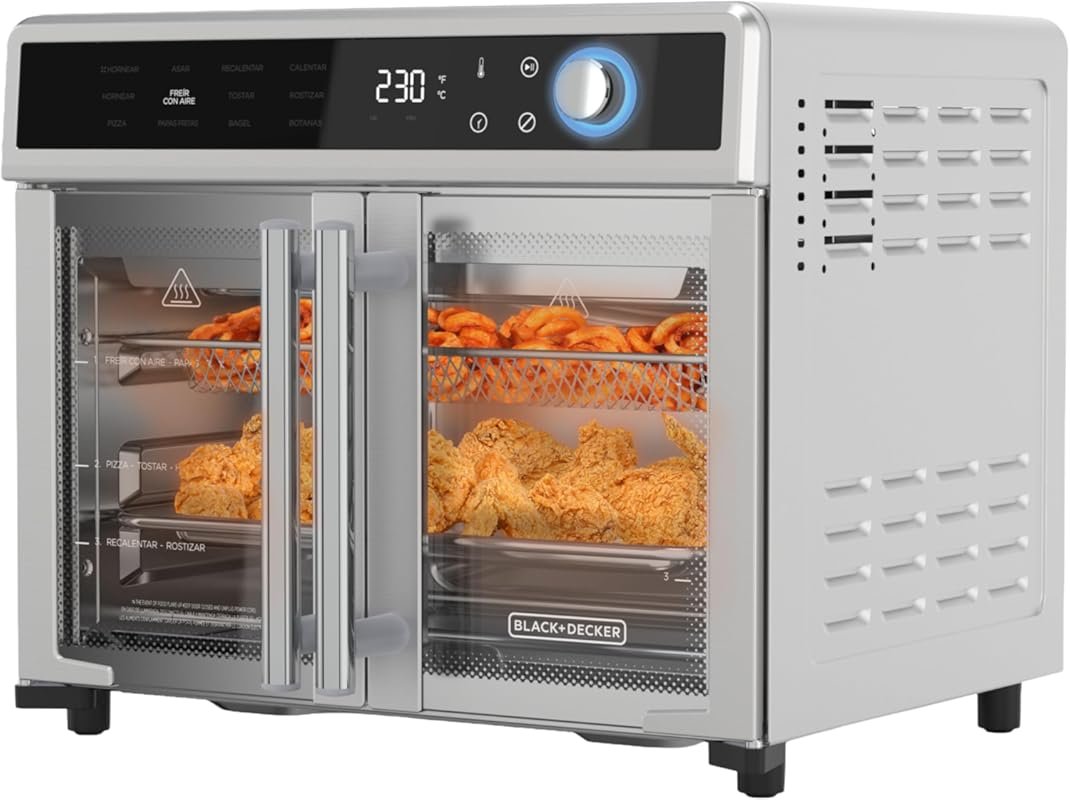 BLACK+DECKER 12-in-1 French Door Air Fryer Toaster Oven, Fits Whole Pi