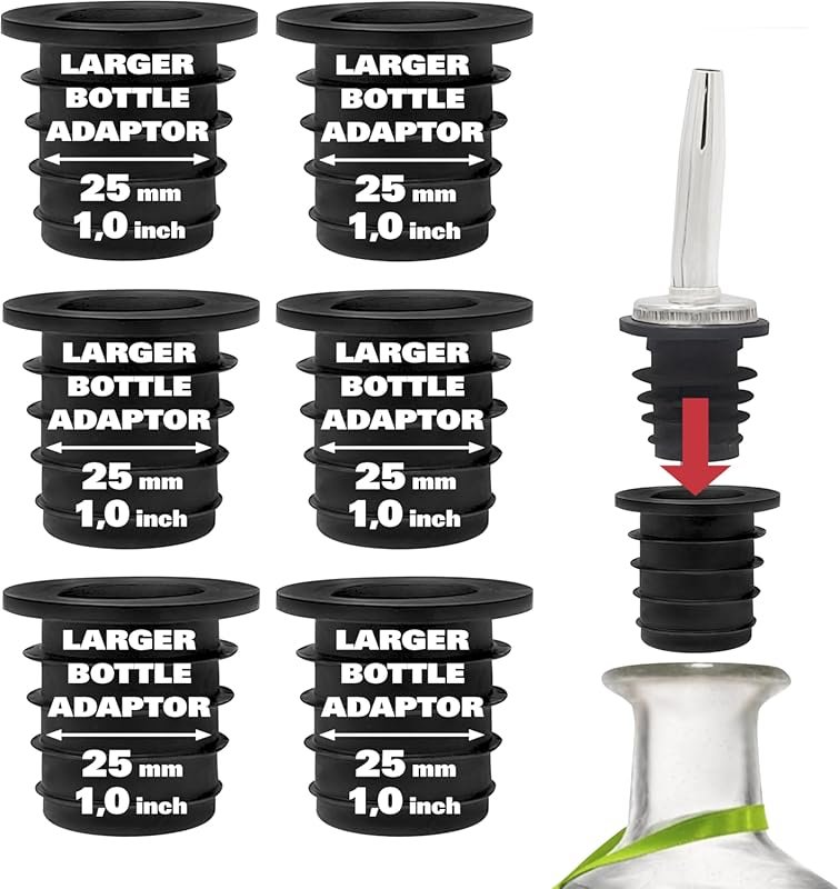 Esatto 6-Pack Large Neck Liquor Pourer Adapters, Converts Any Spout to