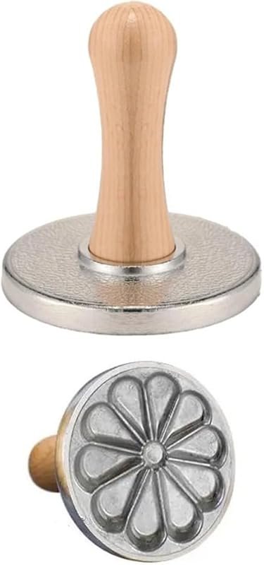 3-Inch Wooden Handle Cookie Press Mold for DIY Baking, Cake & Pastry D