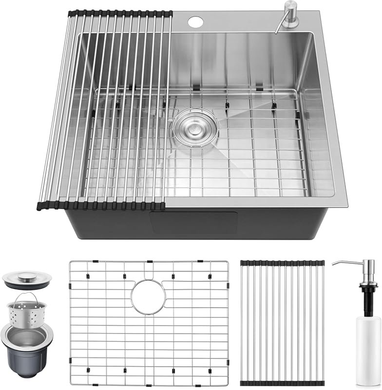 Onader Brushed Nickel 16 Gauge Drop-In Stainless Steel Single Bowl Sin