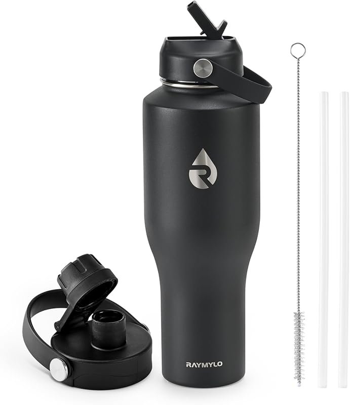 RAYMYLO 40 oz Insulated Vacuum Stainless Steel Bottle with Straw & Spo