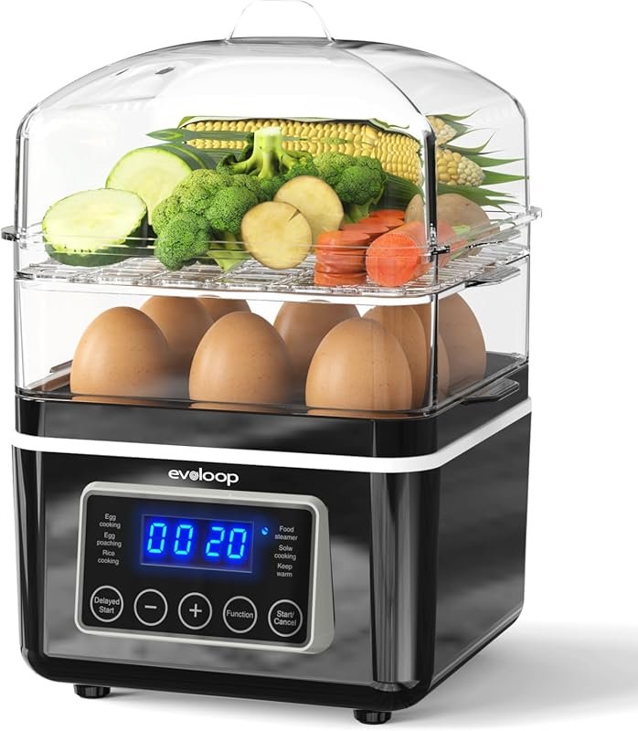 2-Tier Digital Vegetable Steamer, 4 QT BPA-Free Stackable Baskets & Ra