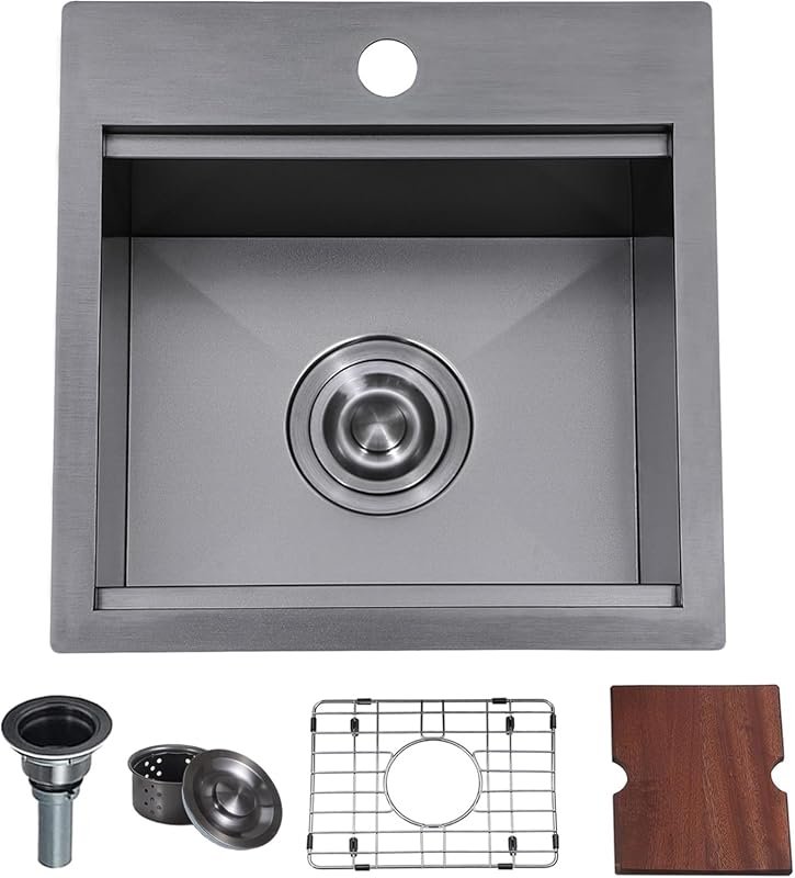 VAPSINT 15x15 Inch Black Bar Sink, Drop In Bar Sink Workstation Top Mo
