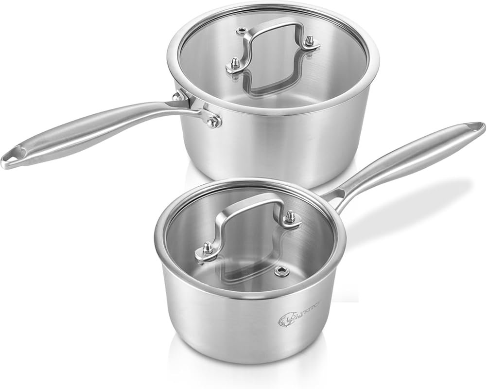 LOLYKITCH Tri-Ply Stainless Steel Saucepan Set with Glass Lids, 1.5QT 