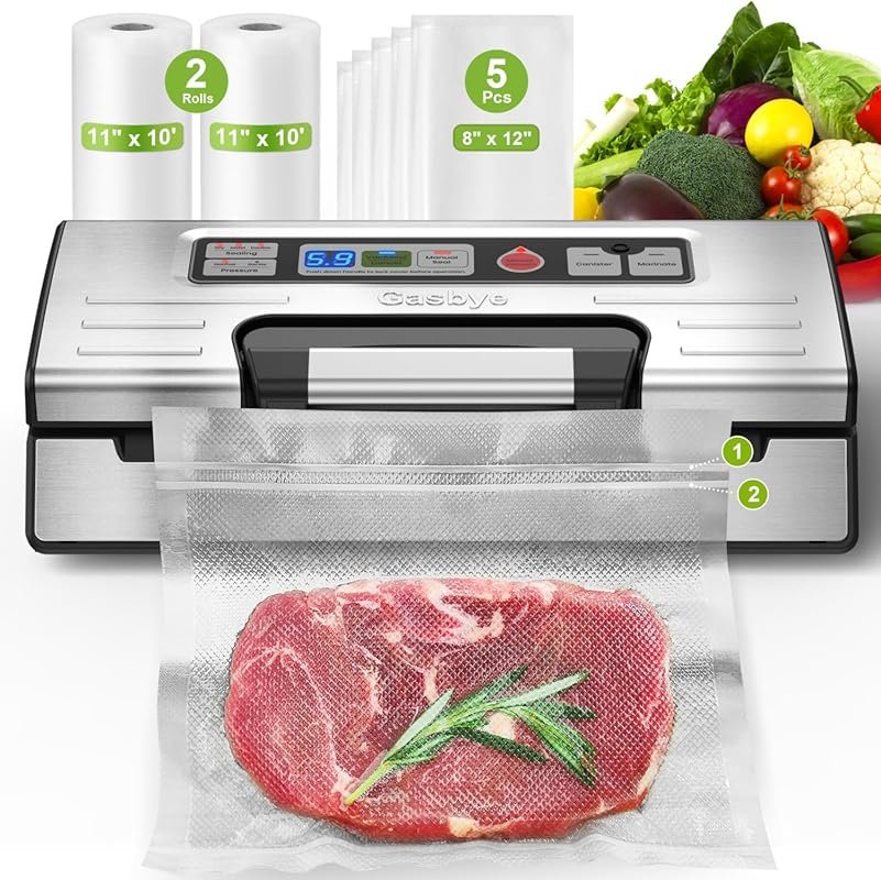 Gasbye Precision Vacuum Sealer with Double Heat Seal, Easy-Lock & Prog