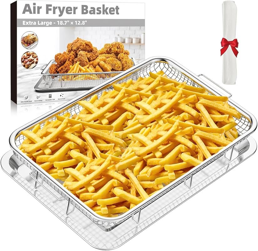THORSES Extra Large 18.8"x12.8" Oven Air Fryer Basket & Tray Set with 