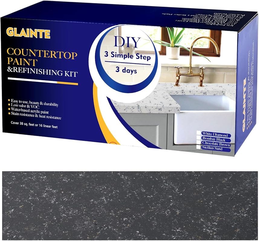 GLAINTE Granite Countertop Paint Kit - Black Gold Refinishing Kit for 