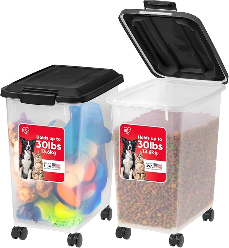IRIS USA 2 Pack Airtight Dog Food Containers with Wheels and One-Hand 