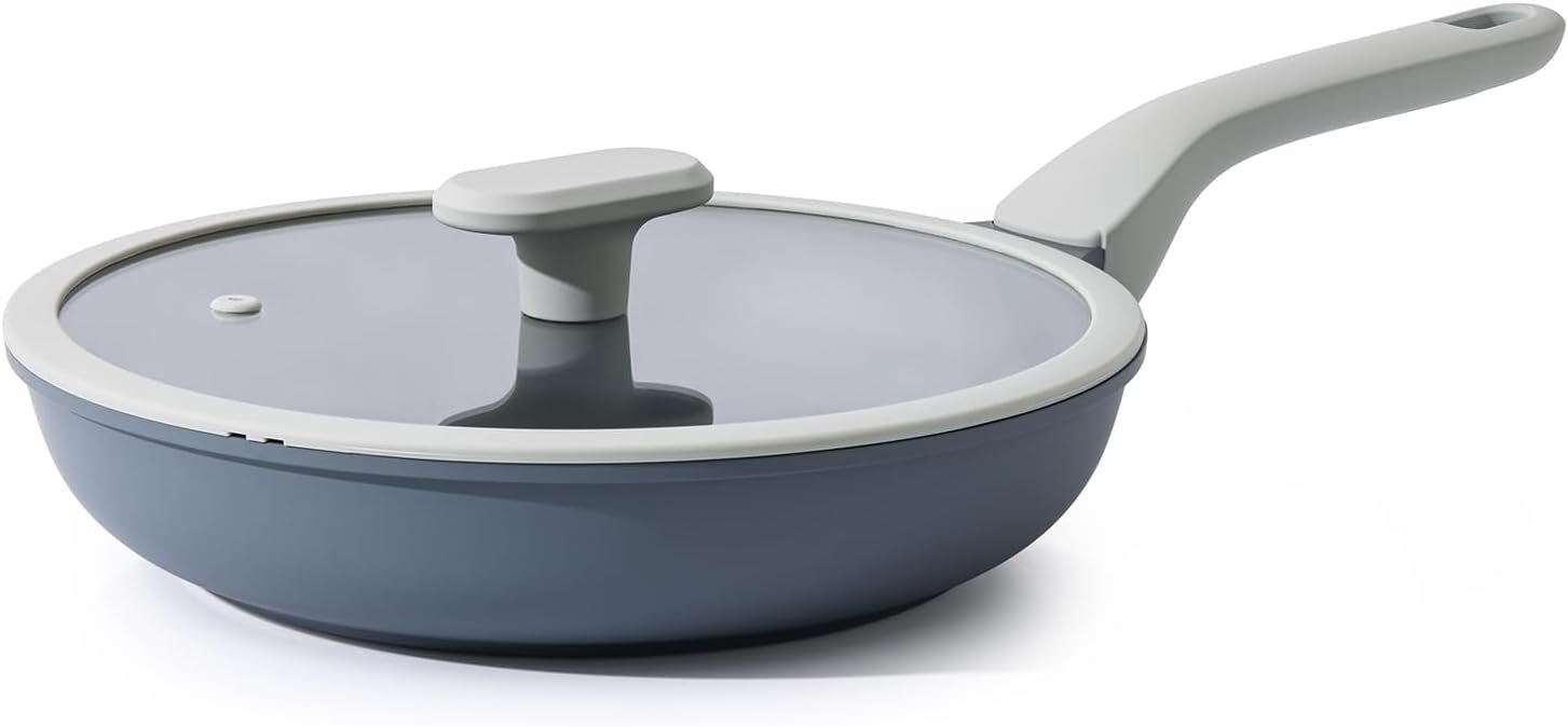 PRICUSIS 8-Inch Ceramic Nonstick Frying Pan with Lid, PTFE/PFOA/PFAS-F