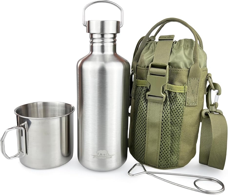 42oz Single Wall Stainless Steel Water Bottle with Nested Camping Cup 