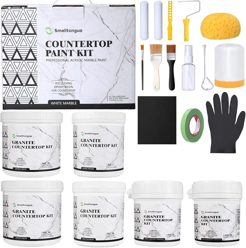 Smalltongue White Marble Countertop Paint Kit with Epoxy Resin, Covers