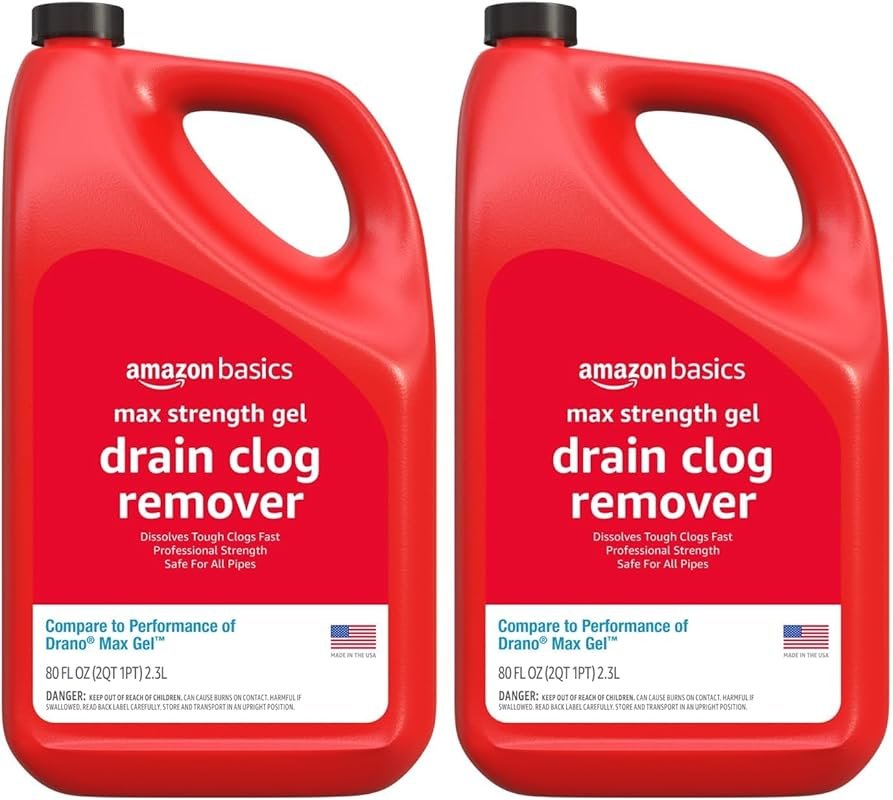Amazon Basics Max Strength Drain Gel – 80 Fl Oz (2-Pack), Breaks Down 