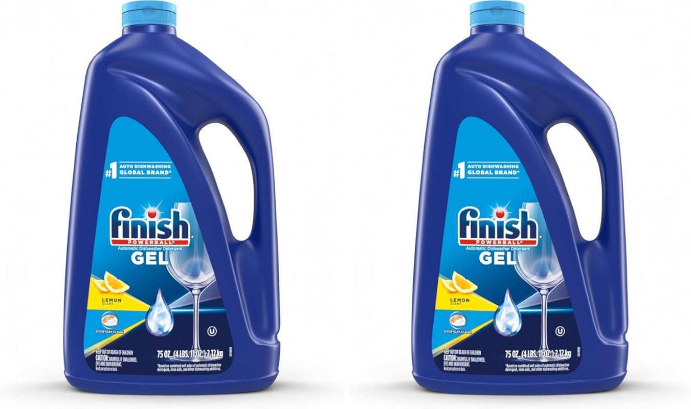 Finish Dishwasher Detergent Gel Liquid, Lemon Scent, 75oz (Pack of 2)