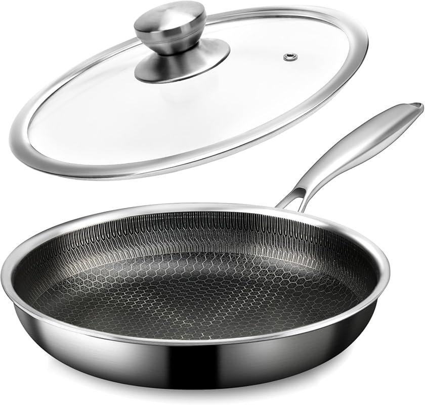 8-Inch Honeycomb Nonstick Stainless Steel Frying Pan with Lid, Oven Sa