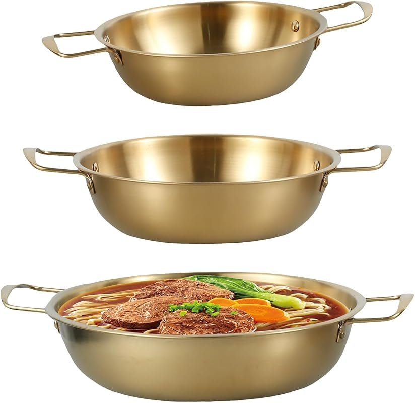 Set of 3 Korean Ramen Pots, Stainless Steel, 7–10.2in, Rapid Heating f