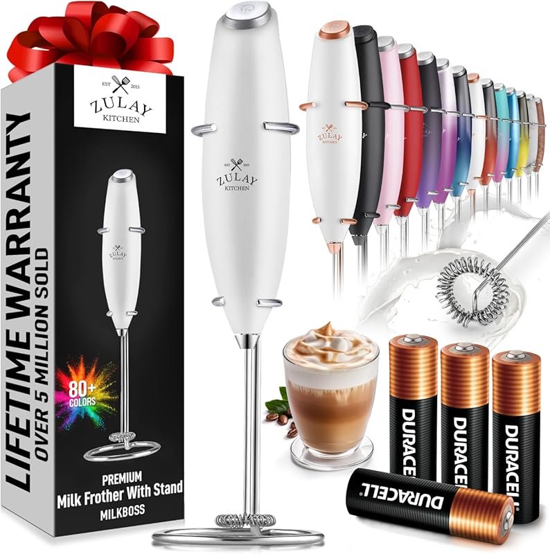 Zulay Kitchen Ultra Fast Milk Frother Wand with 4 AA Duracell Batterie