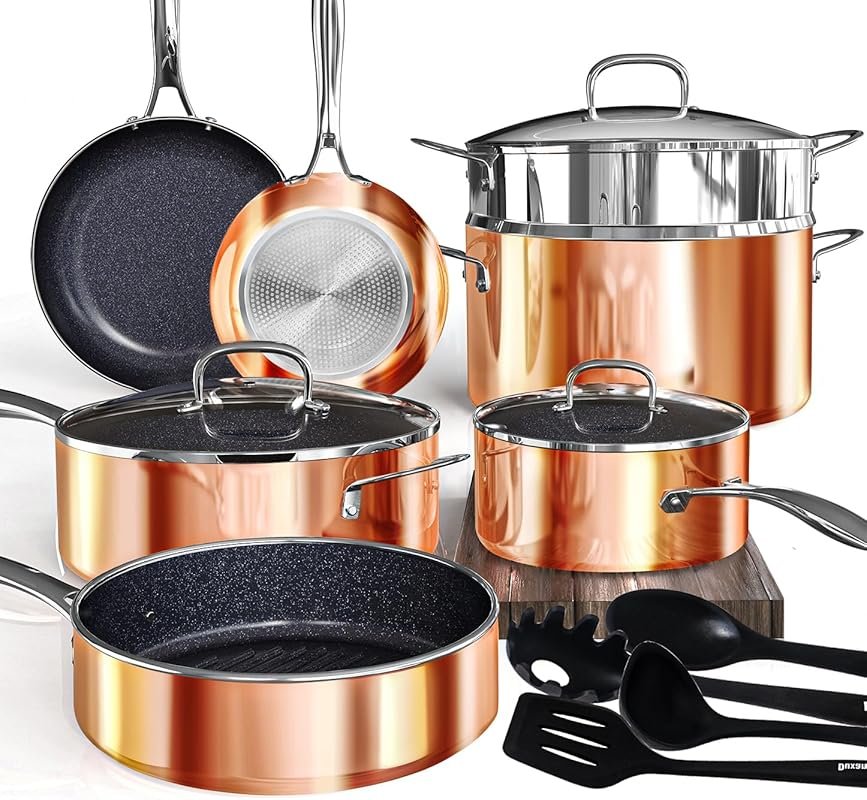 DUXANO 14PC Ceramic Nonstick Cookware Set with 9H Anti-Scratch Coating