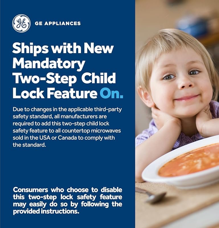 GE Compact Countertop Microwave, 0.7 Cu.Ft, 700W, Auto Cooking & Child