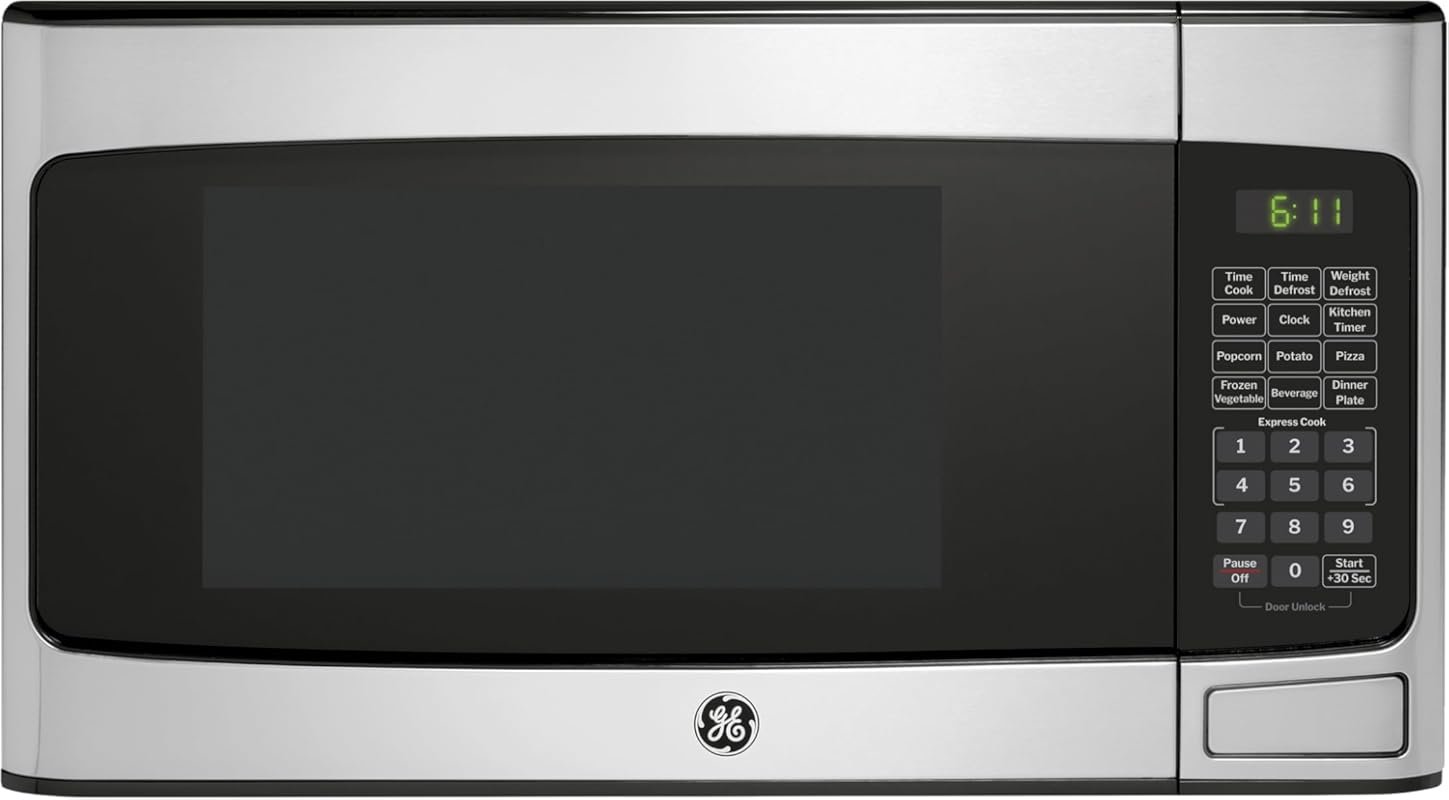GE Compact Microwave with 1.1 Cu.Ft, 950W, Auto Cook Settings, Child-L