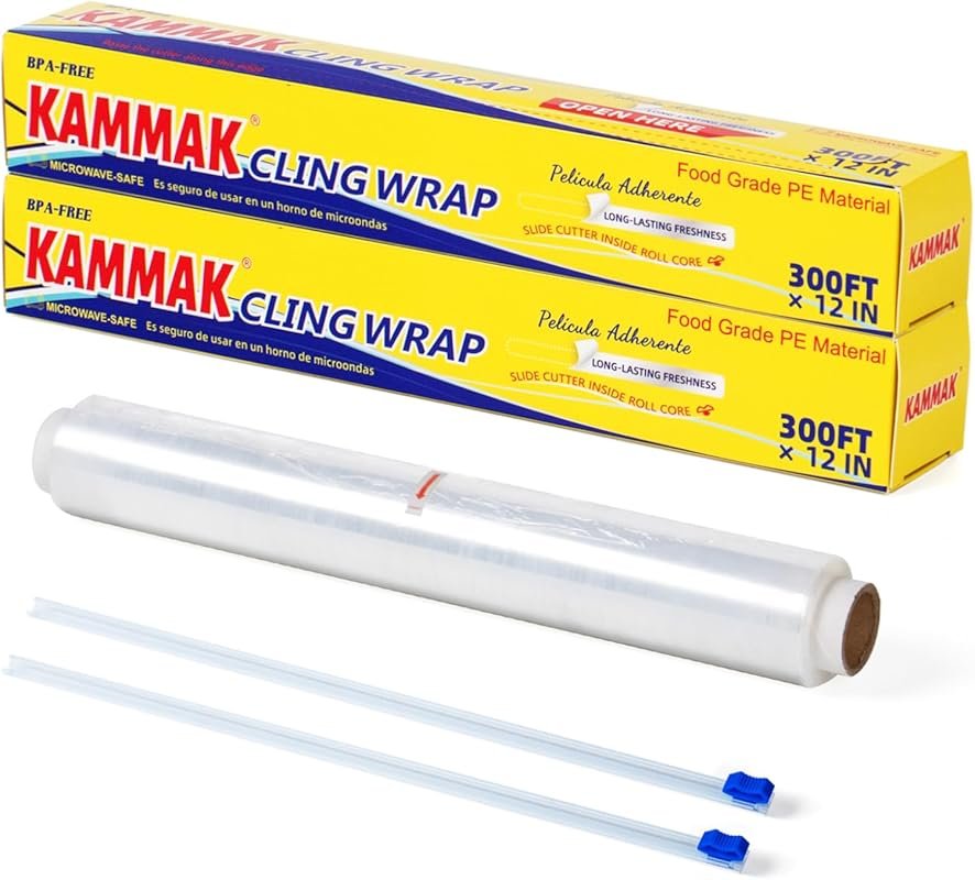 KAMMAK BPA-Free Plastic Wrap, 12 Inch, 300 Ft, Microwave-Safe, Slide C