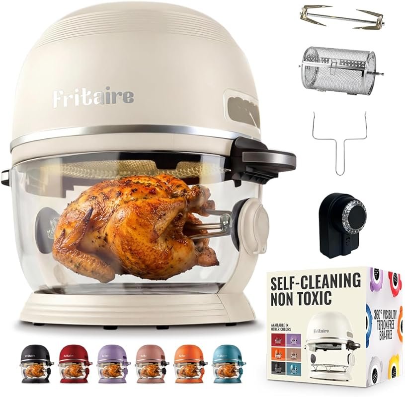 5 Quart Glass Air Fryer with Rotisserie & Tumbler, Self-Cleaning, 9-in