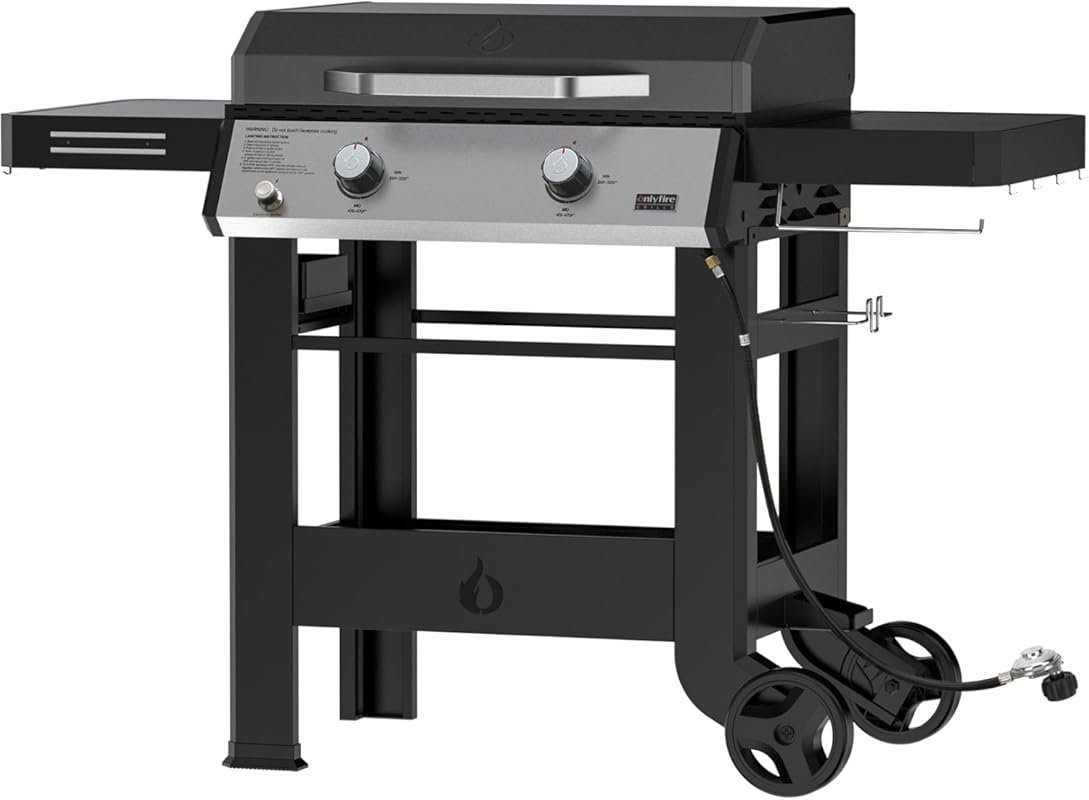 Heavy Duty Propane Griddle with Grill Cover, 2-Burner Flat Top, 518 sq.in Cooking Area, Foldable Side Tables