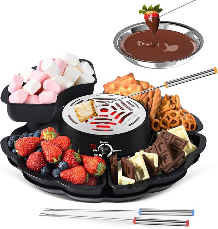 2-in-1 Electric S'mores Maker & Fondue Pot with 4 Forks, 4 Trays & Fla
