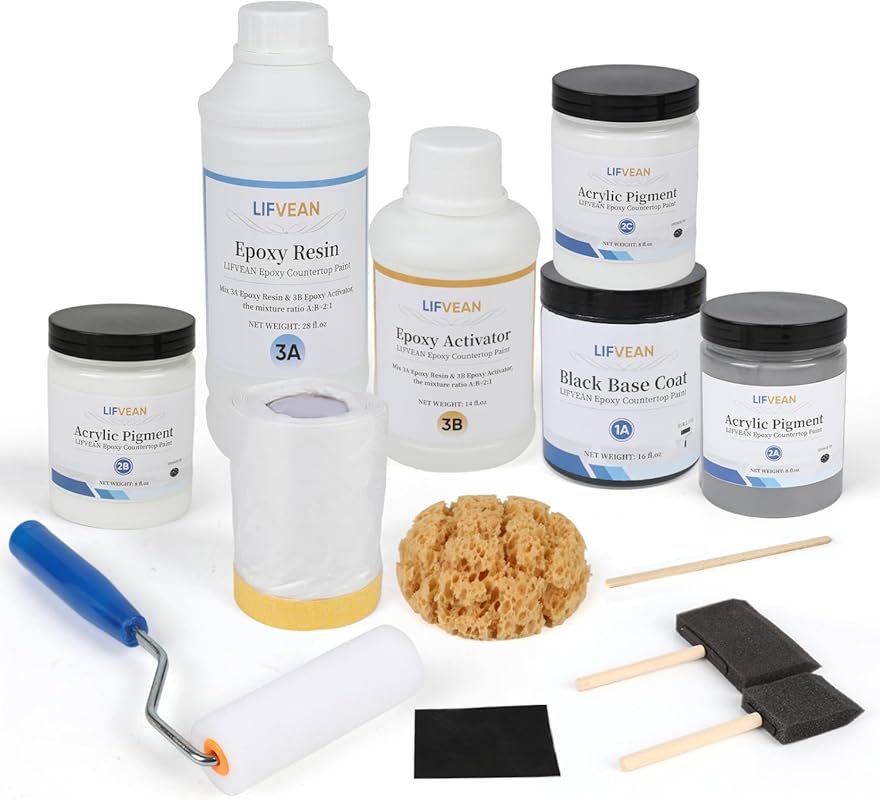 Epoxy Countertop Paint Kit - Glossy Refinish for Marble, Granite & Mor