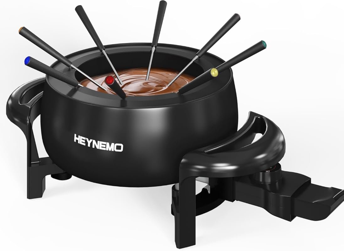 Electric Fondue Pot Set, 3 Quart, Adjustable Temp, 8 Color-Coded Forks