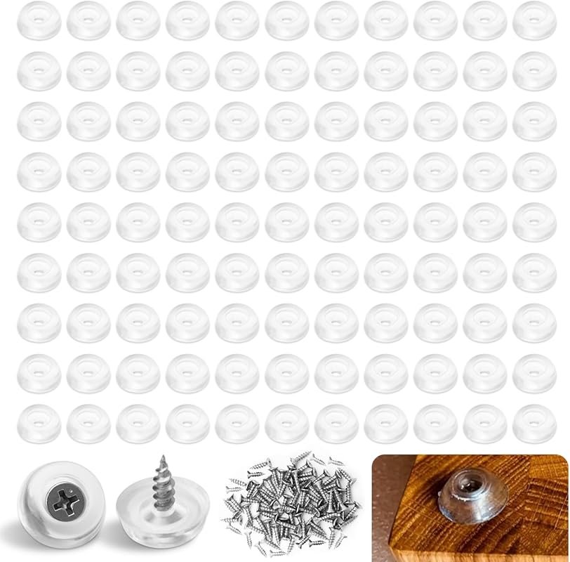 100-Pack Clear Rubber Feet with Stainless Steel Screws, Non-Marking fo