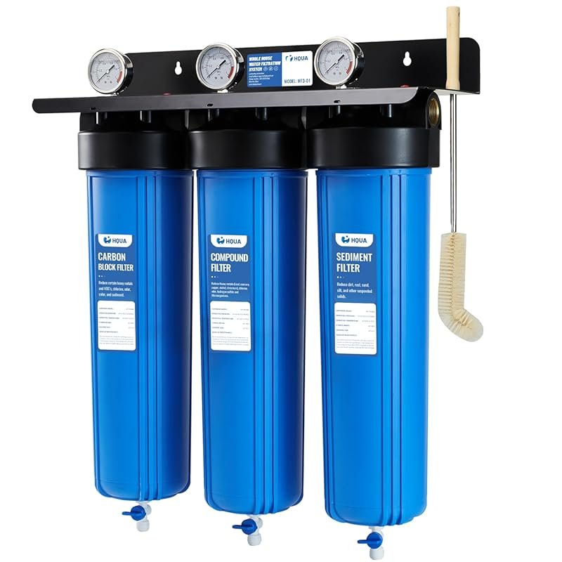 HQUA WF3-01 3-Stage Whole House Water Filtration System Reduces Lead, 