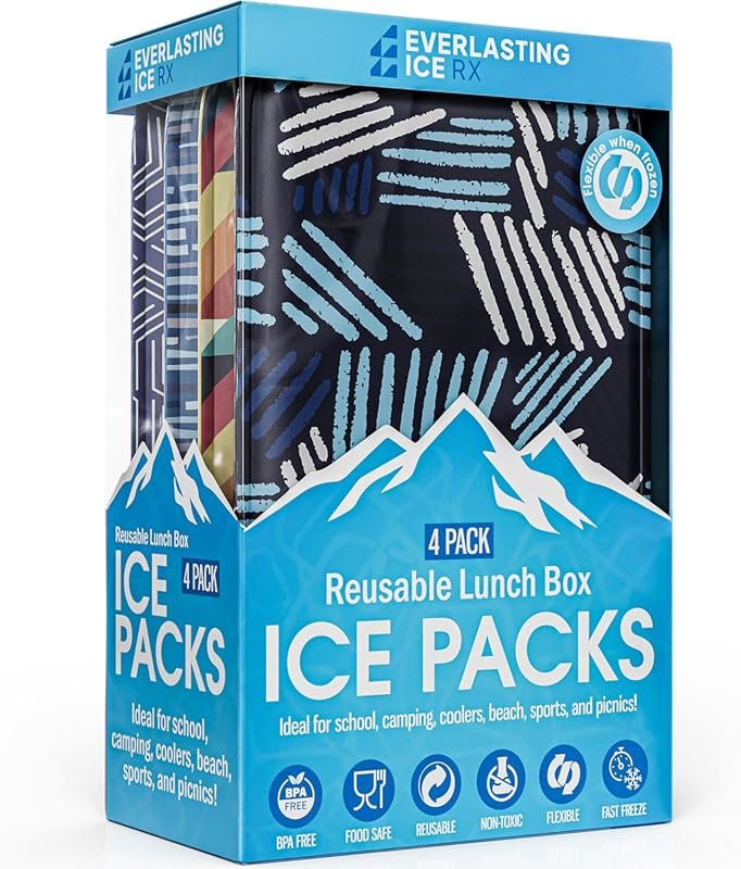 Everlasting Flexible Reusable Ice Packs – 4 Pack BPA Free, Long-Lastin