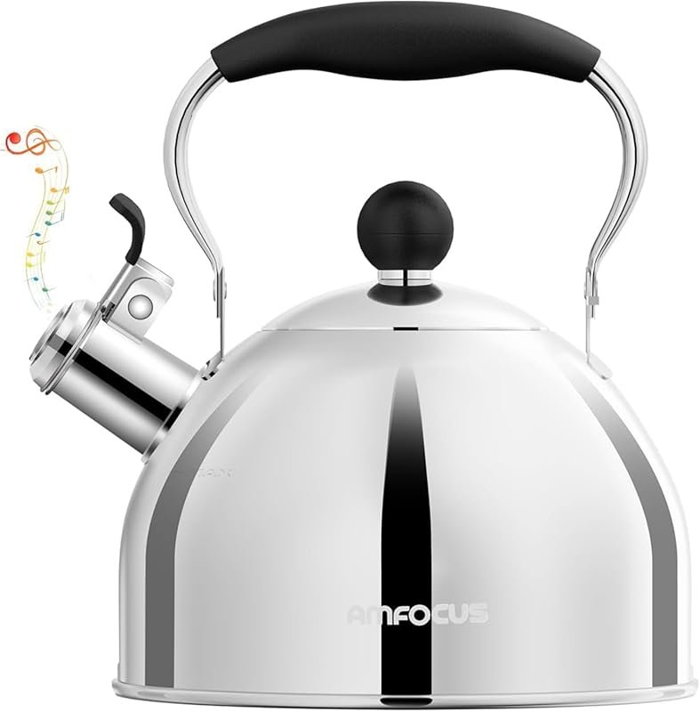2 Quart Stainless Steel Whistling Tea Kettle, Ergonomic Folding Handle