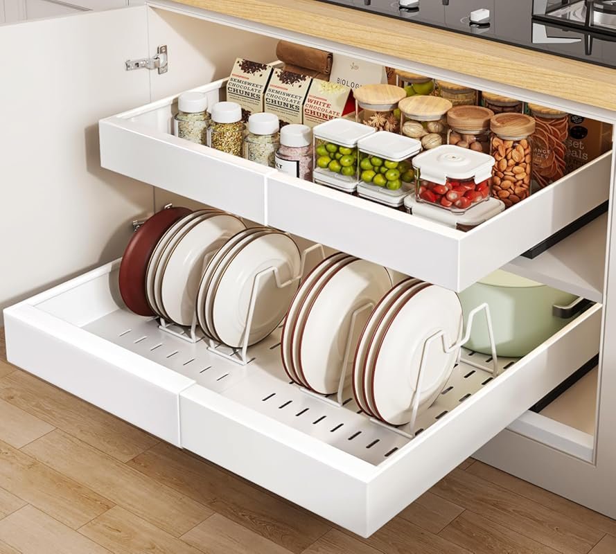 Seinloes Expandable Slide Out Drawers with Divider Racks for Kitchen C