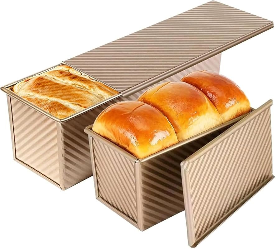 Pullman Loaf Pan with Lid 2 Pack, 2.2LB & 1LB, Aluminized Steel, Nonst