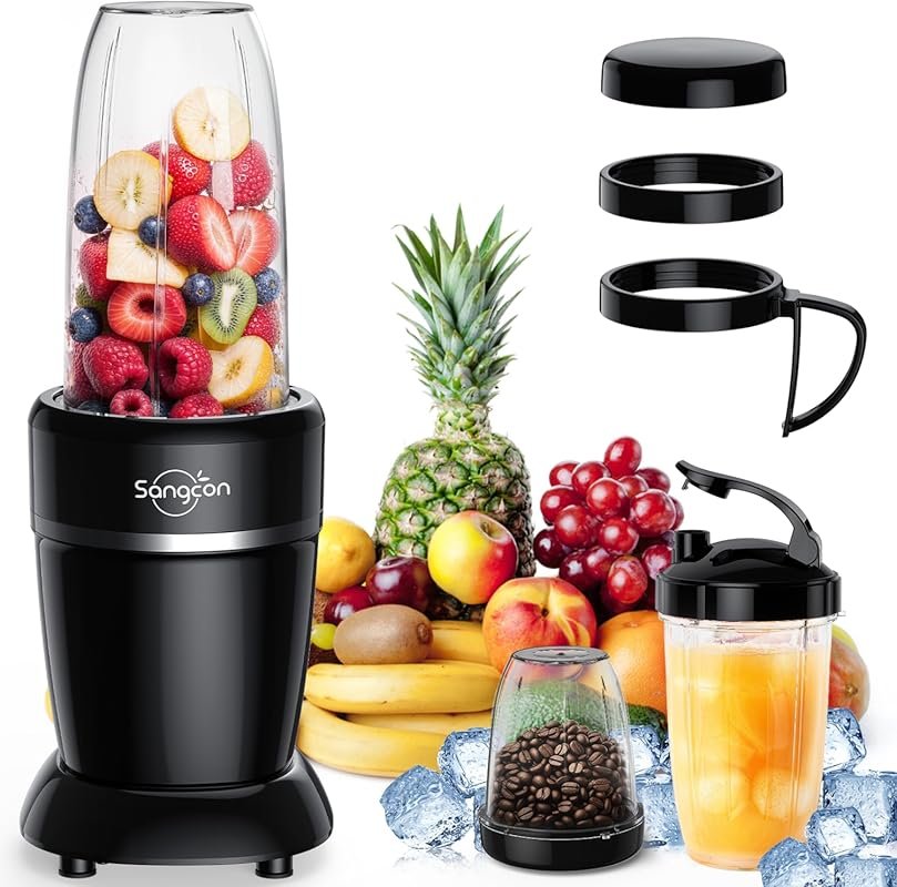 Sangcon 1000W Smoothie Blender with (3) Cups, Spout Covers & Portable 
