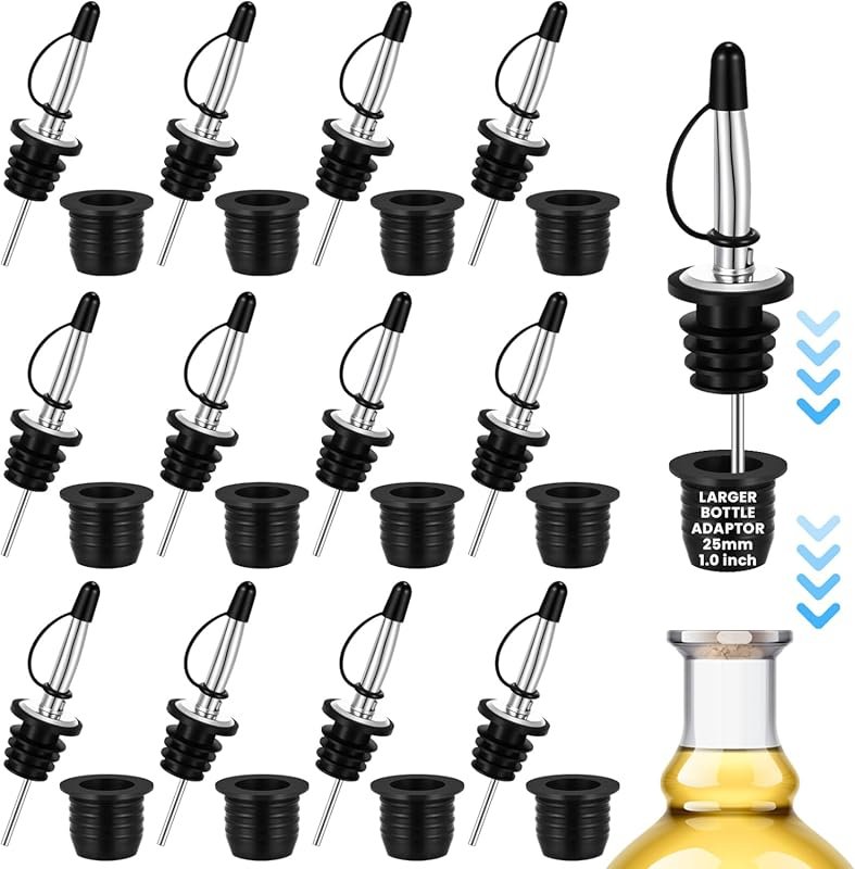 12 Pack Liquor Pour Spouts with Adapters for 1 Inch/25mm Neck Bottles,