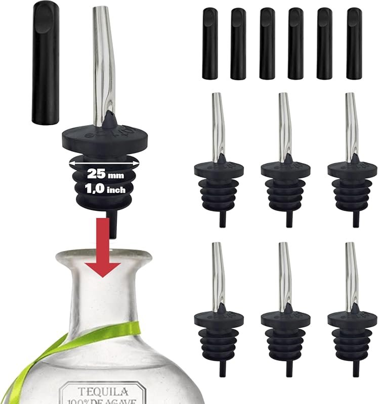 Esatto 6 Pack Metal Pourer Spouts for Oversized Bottles with Dust Caps
