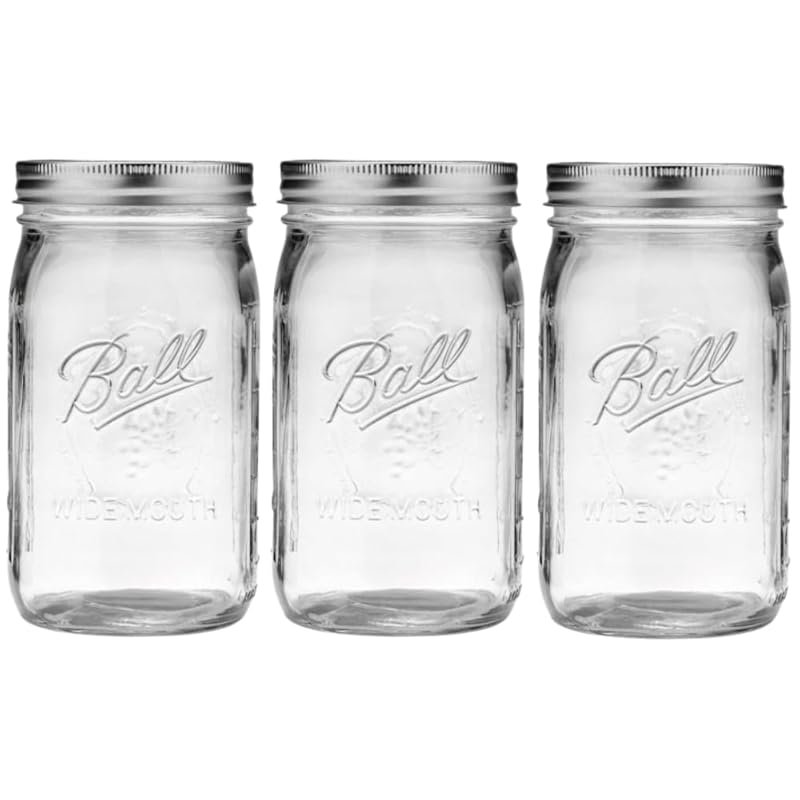 Ball 3-Pack 32oz Wide Mouth Glass Mason Jars for Canning, Pickling, Ju