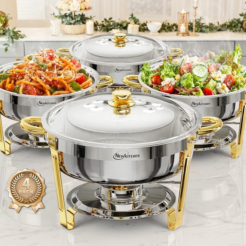 4 Pack 6QT Chafing Dishes in Gold & Silver – Stainless Steel Buffet Wa