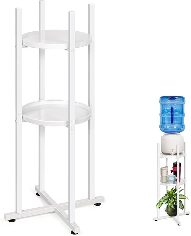 White Wood Water Dispenser Stand with 2 Shelves for 5 Gallon Jugs & Pl