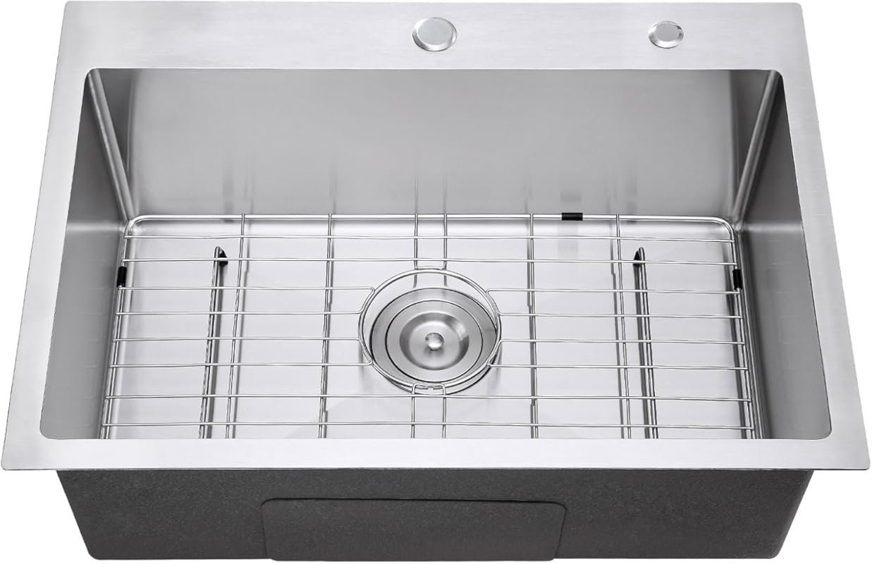 27x18 Inch Handmade Stainless Steel Drop-In Sink, 18 Gauge Single Bowl
