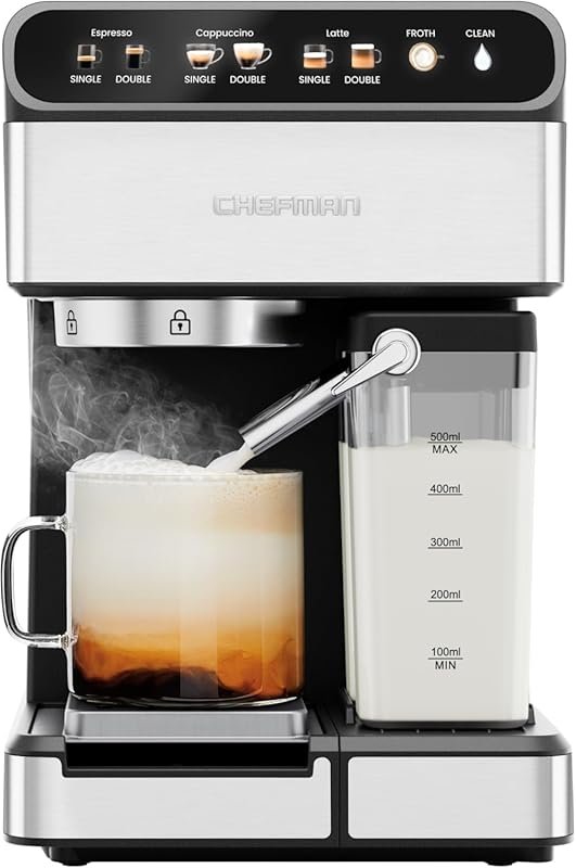 Chefman CaféMaster Pro Espresso Machine with Built-In Milk Frother, Br