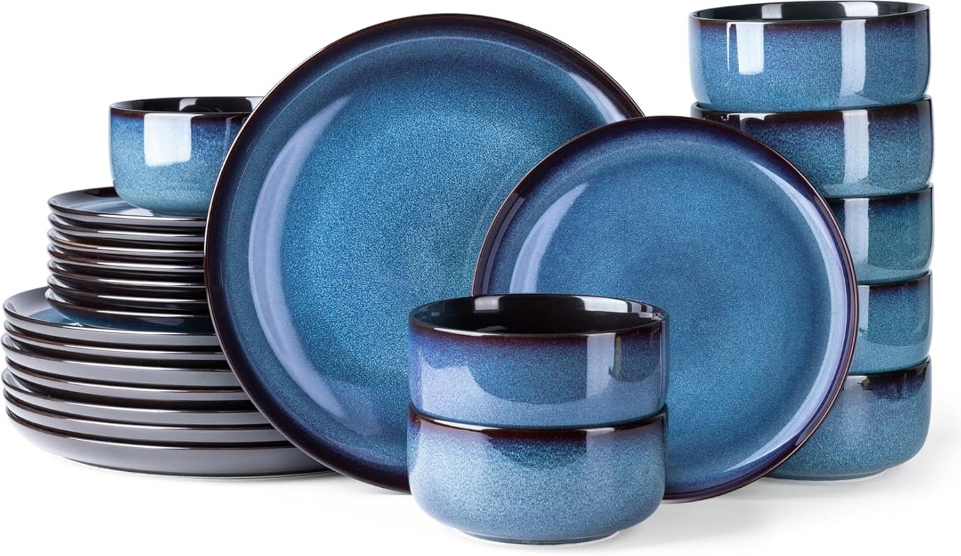LERATIO 24-Piece Reactive Glaze Stoneware Dinnerware Set for 8, Chip &