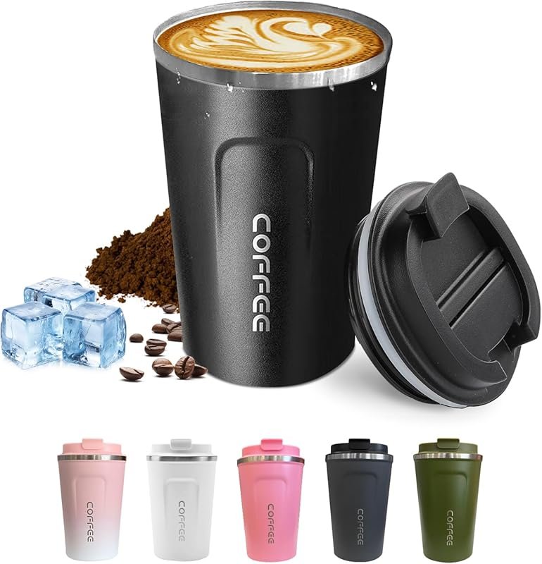 SPLMIFA 12oz Vacuum-Insulated Stainless Steel Travel Mug, Leak-Proof L
